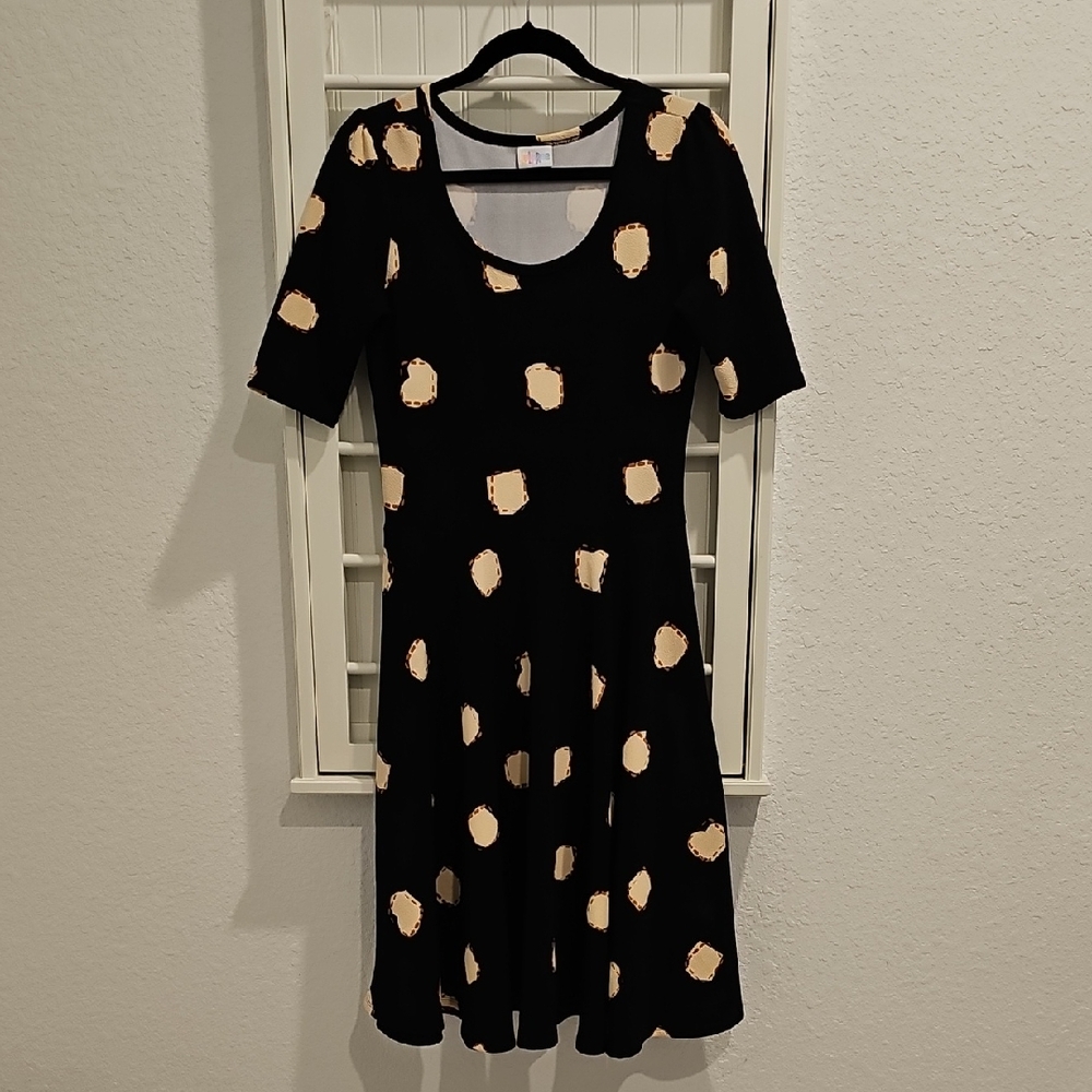 LuLaRoe Black Dotted Fit and Flare Midi Dress, M, GUC